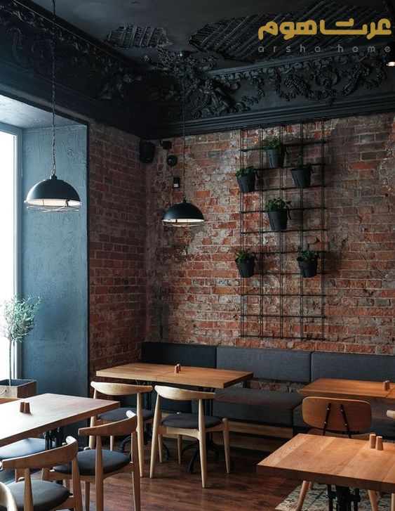 طراحی داخلی کافه با آجر