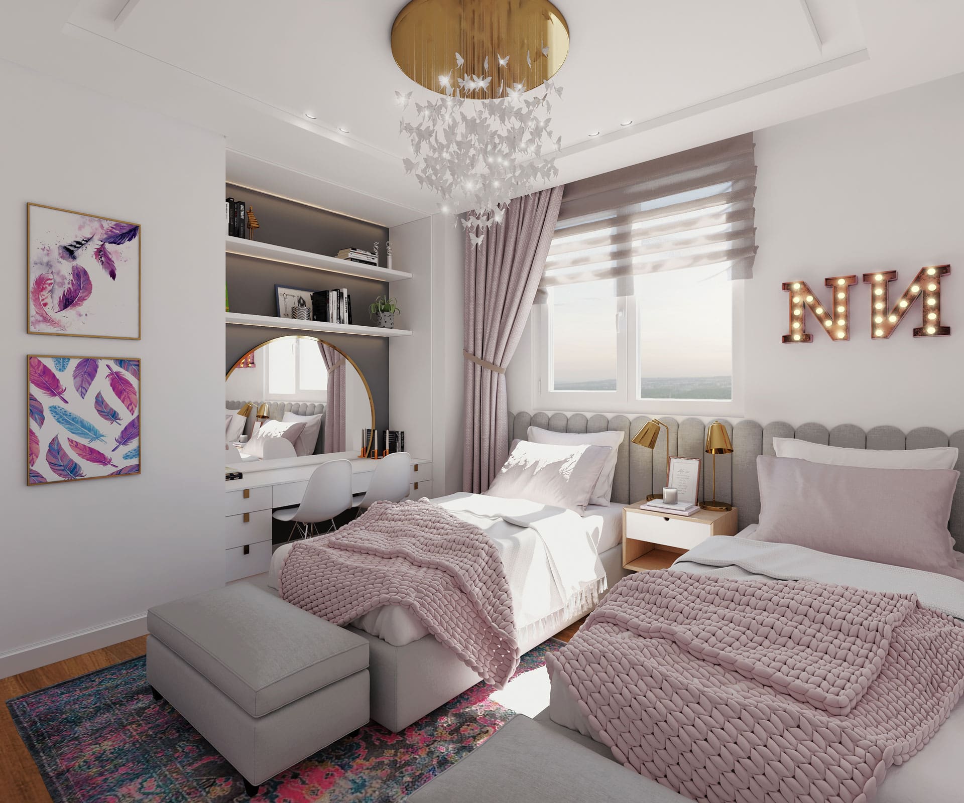 طراحی داخلی مسکونی پیروزی اتاق خواب دخترانه به سبک مدرن