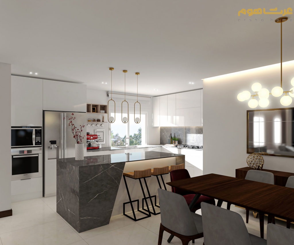 طراحی داخلی جزیره آشپزخانه به سبک مدرن ولنجک