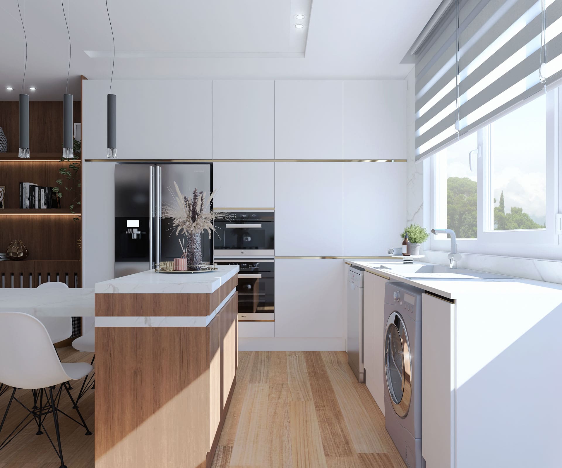 طراحی داخلی مسکونی پیروزی جزیره آشپزخانه به سبک مدرن