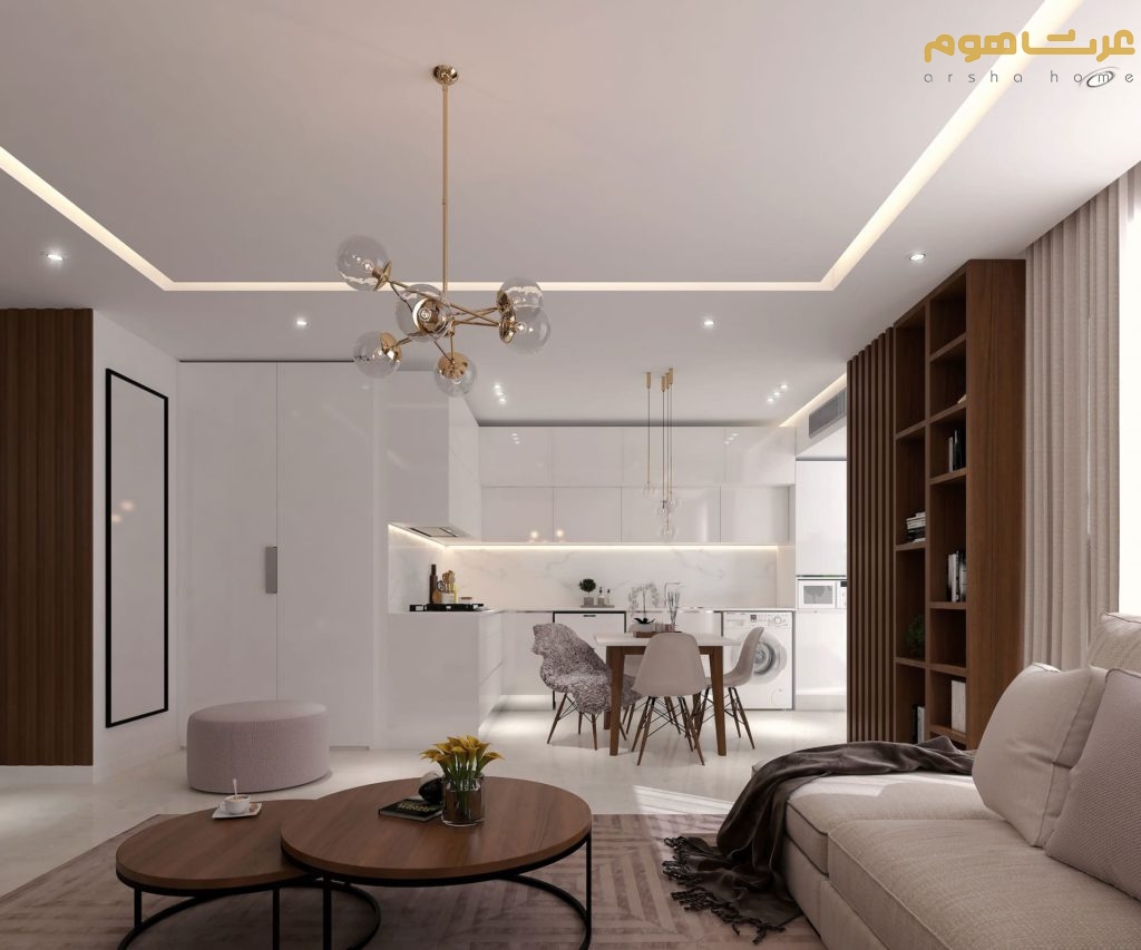 طراحی داخلی مدرن دسترسی آشپزخانه به نشیمن بلوار فردوس شرق