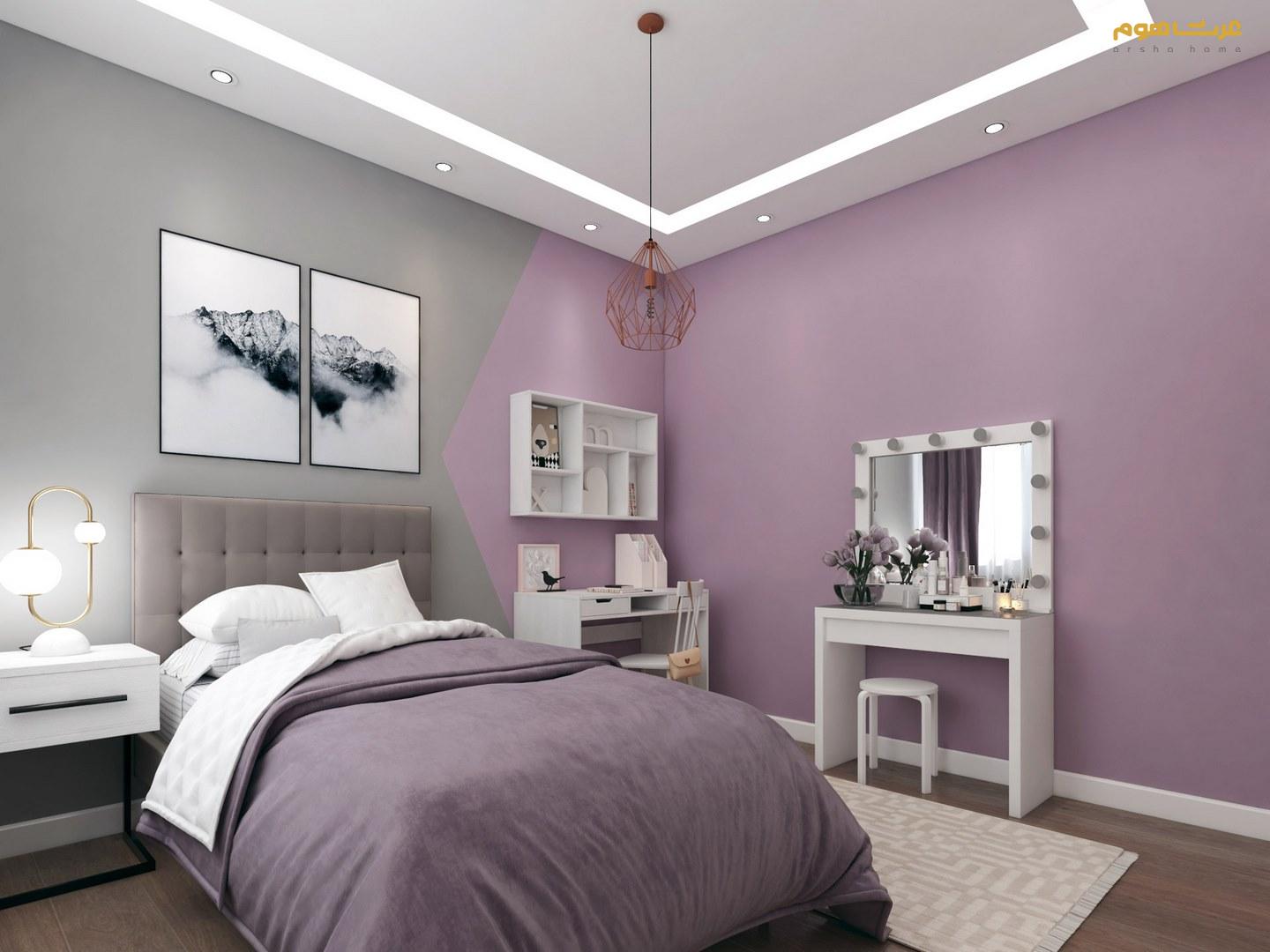 طراحی داخلی مدرن جنت آباد بهرامی نژاد اتاق خواب دختر به رنگ یاسی