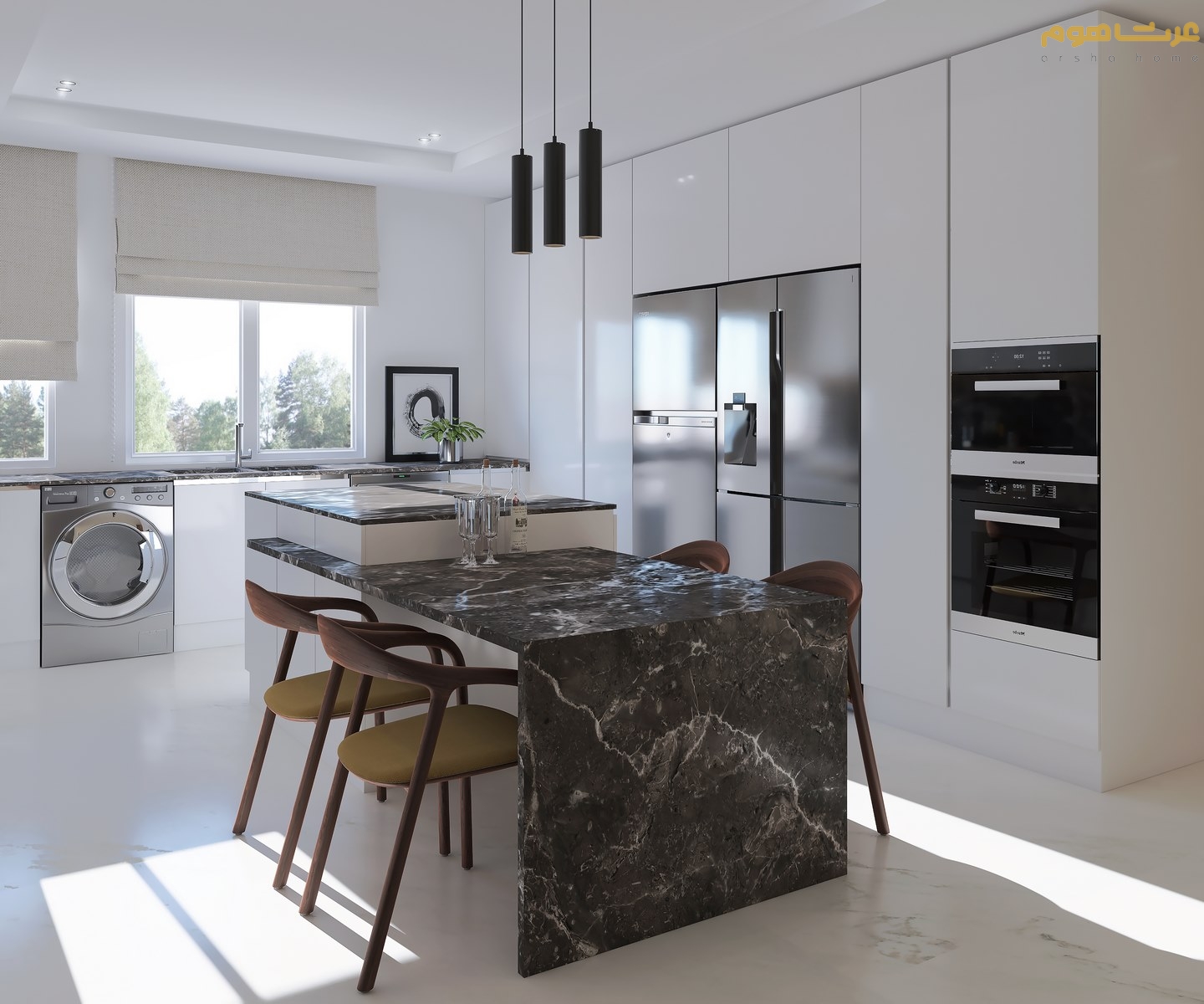 طراحی داخلی جزیره آشپزخانه پیروزی به سبک مدرن