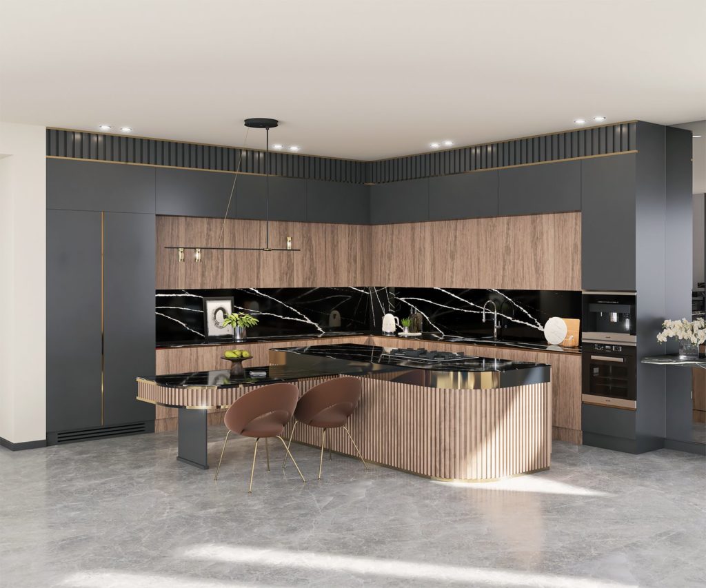 طراحی داخلی آشپزخانه مدرن ویلا کردان