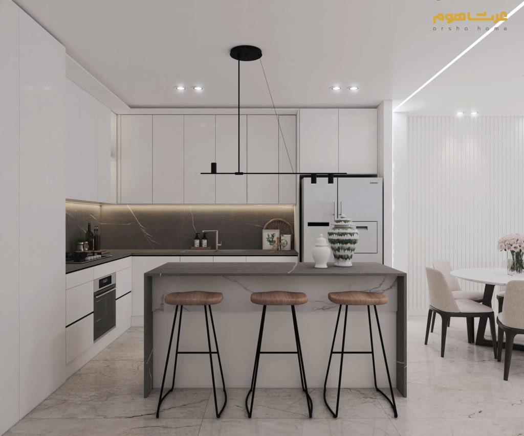 طراحی داخلی جزیره آشپزخانه کاشانی مدرن